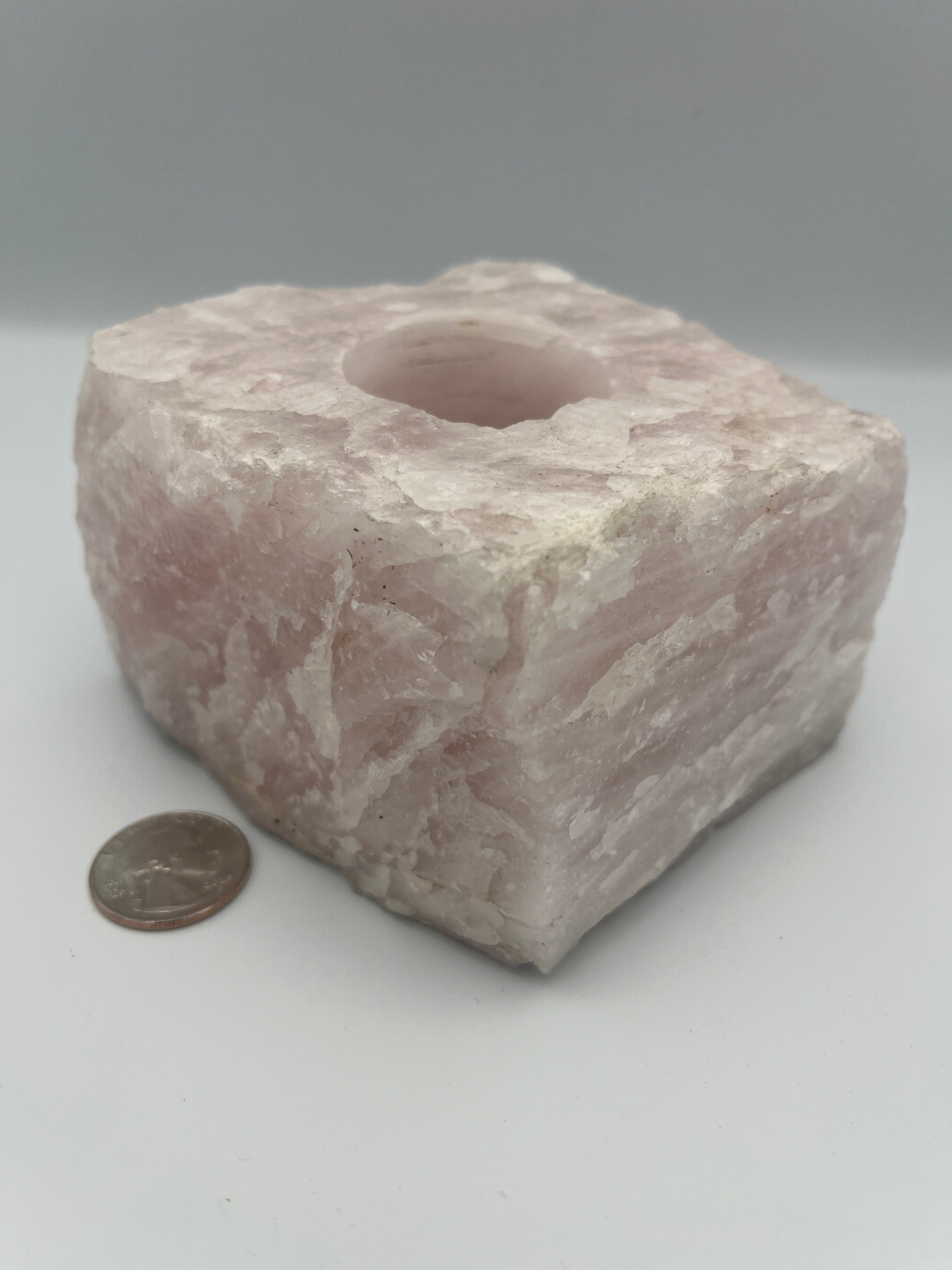 Rough Rose Quartz Crystal Candleholder | Ethically Sourced