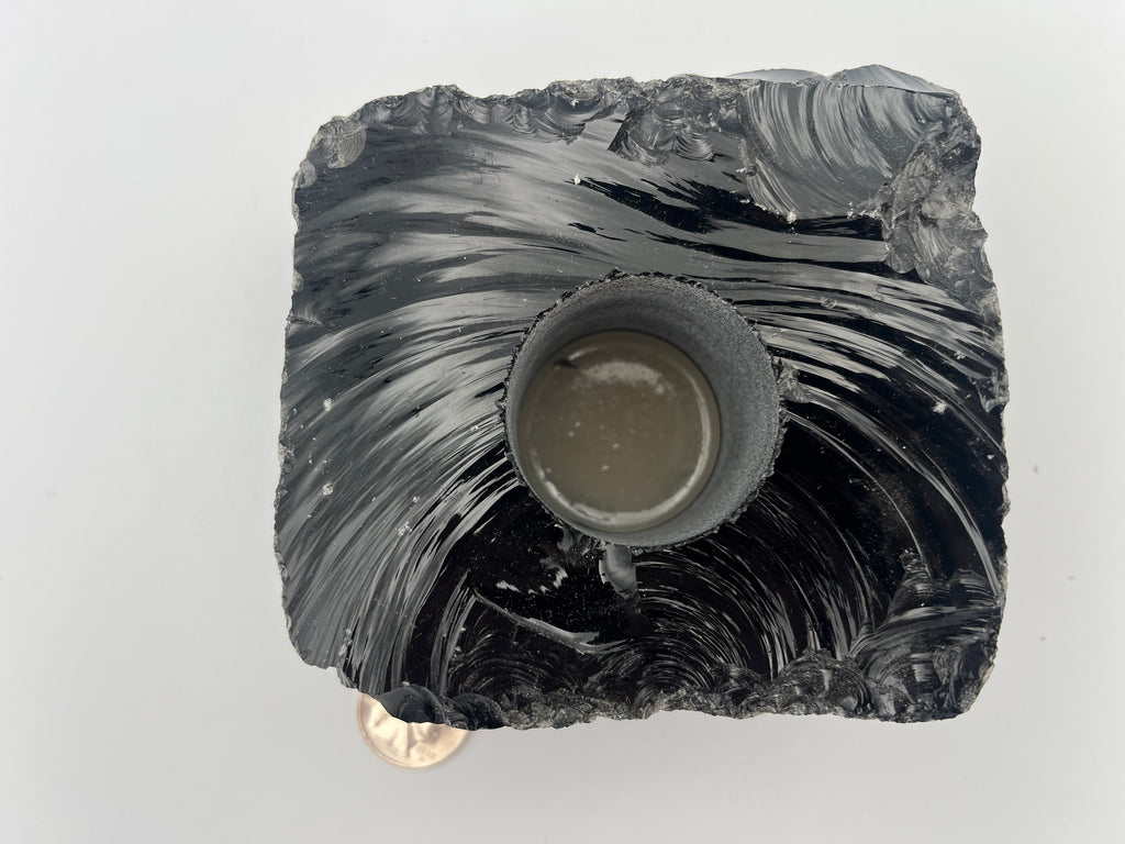 Rough Black Obsidian Candleholder