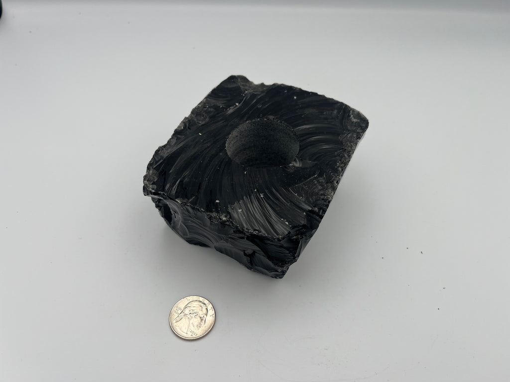 Rough Black Obsidian Candleholder