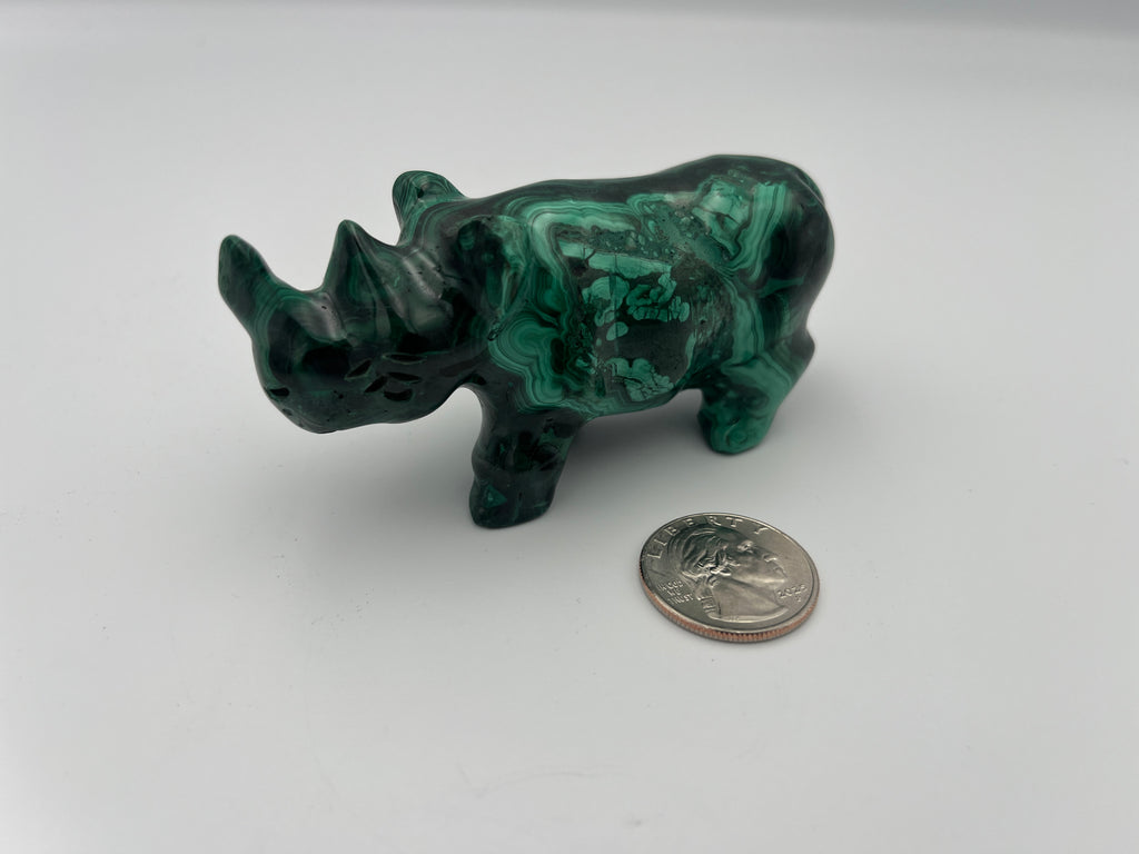 Malachite Crystal Rhinoceros Figurine | Ethically Sourced | One-of-a-Kind