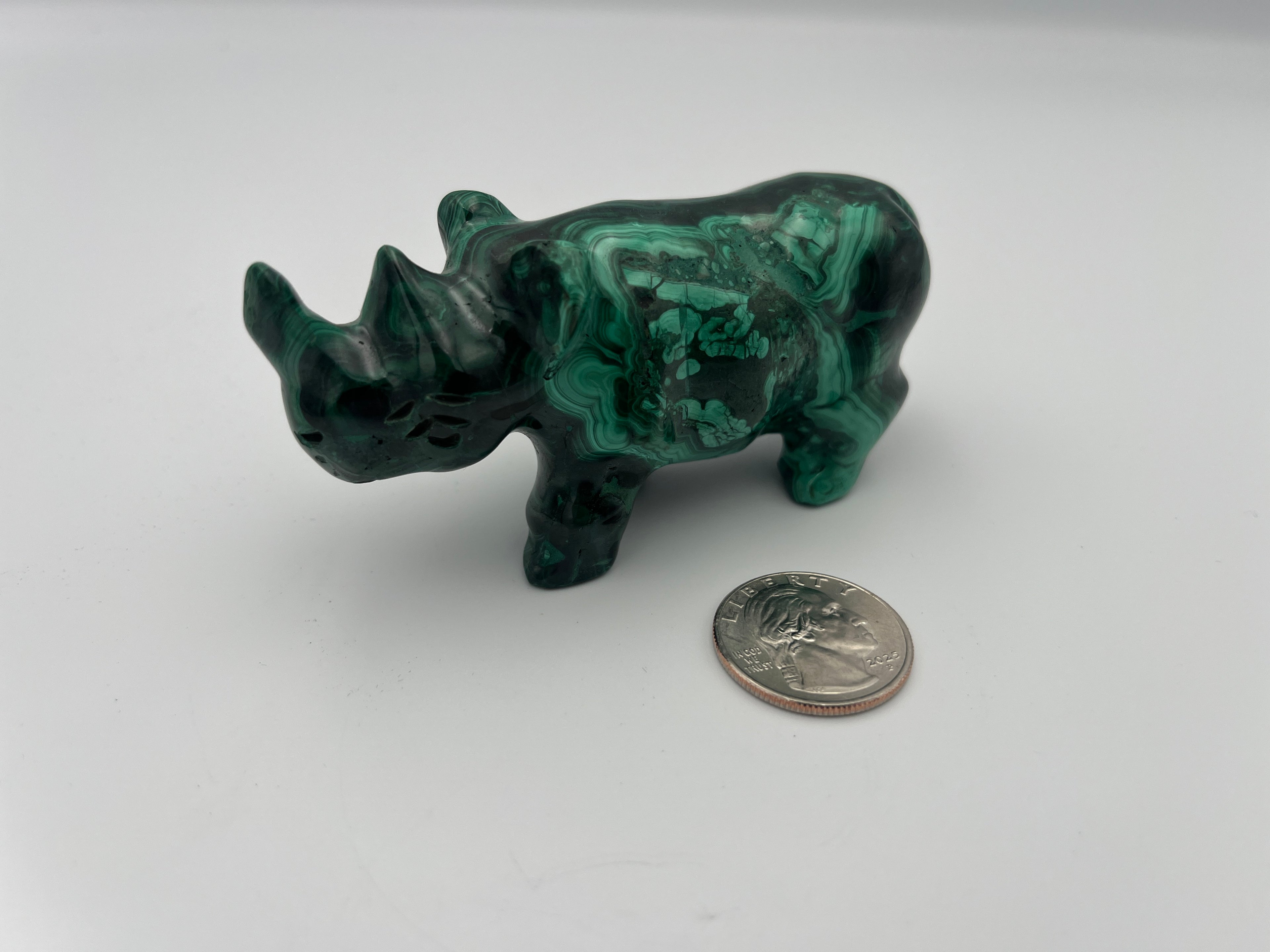 Malachite Crystal Rhinoceros Figurine | Ethically Sourced | One-of-a-Kind