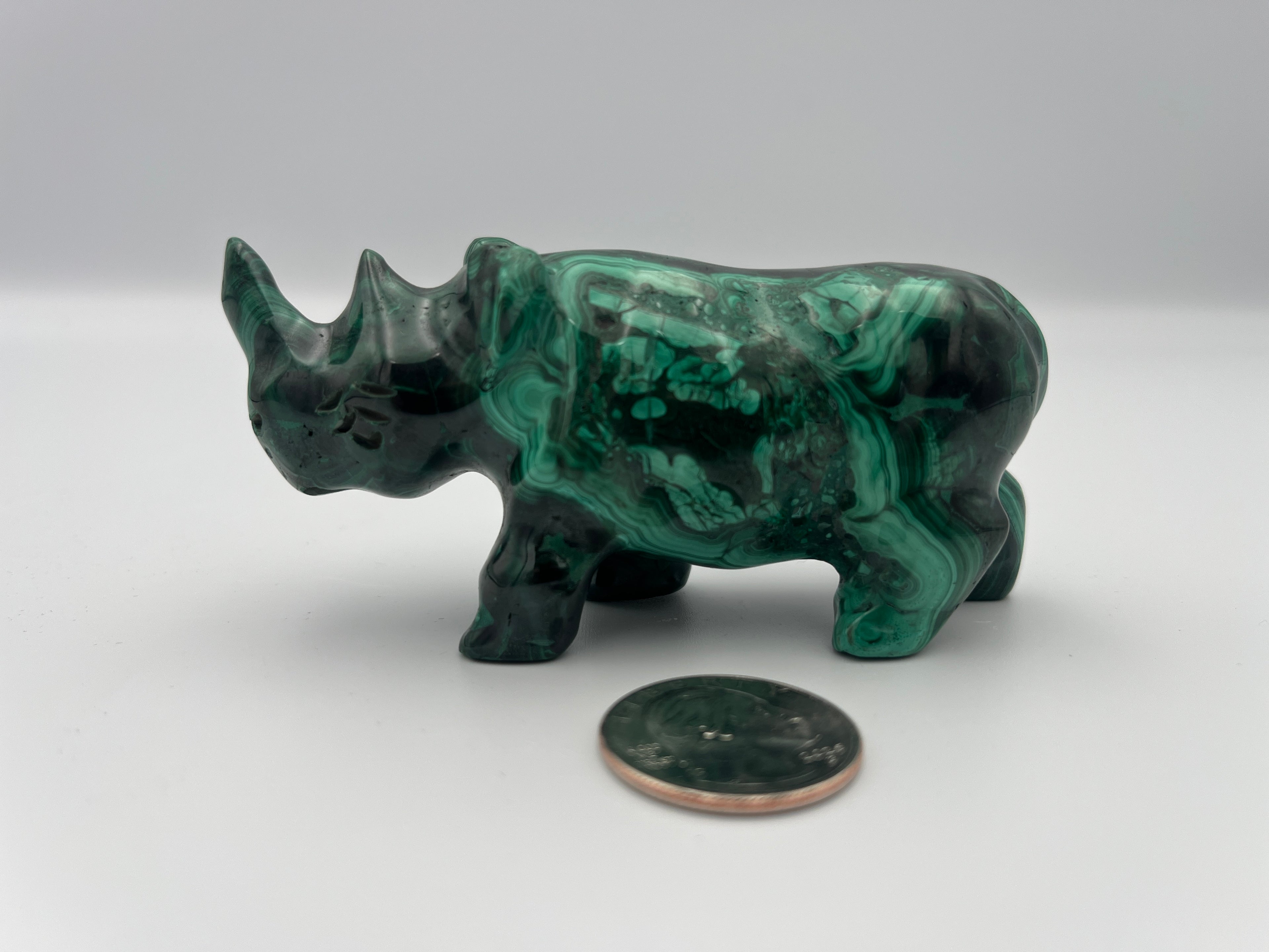 Malachite Crystal Rhinoceros Figurine | Ethically Sourced | One-of-a-Kind