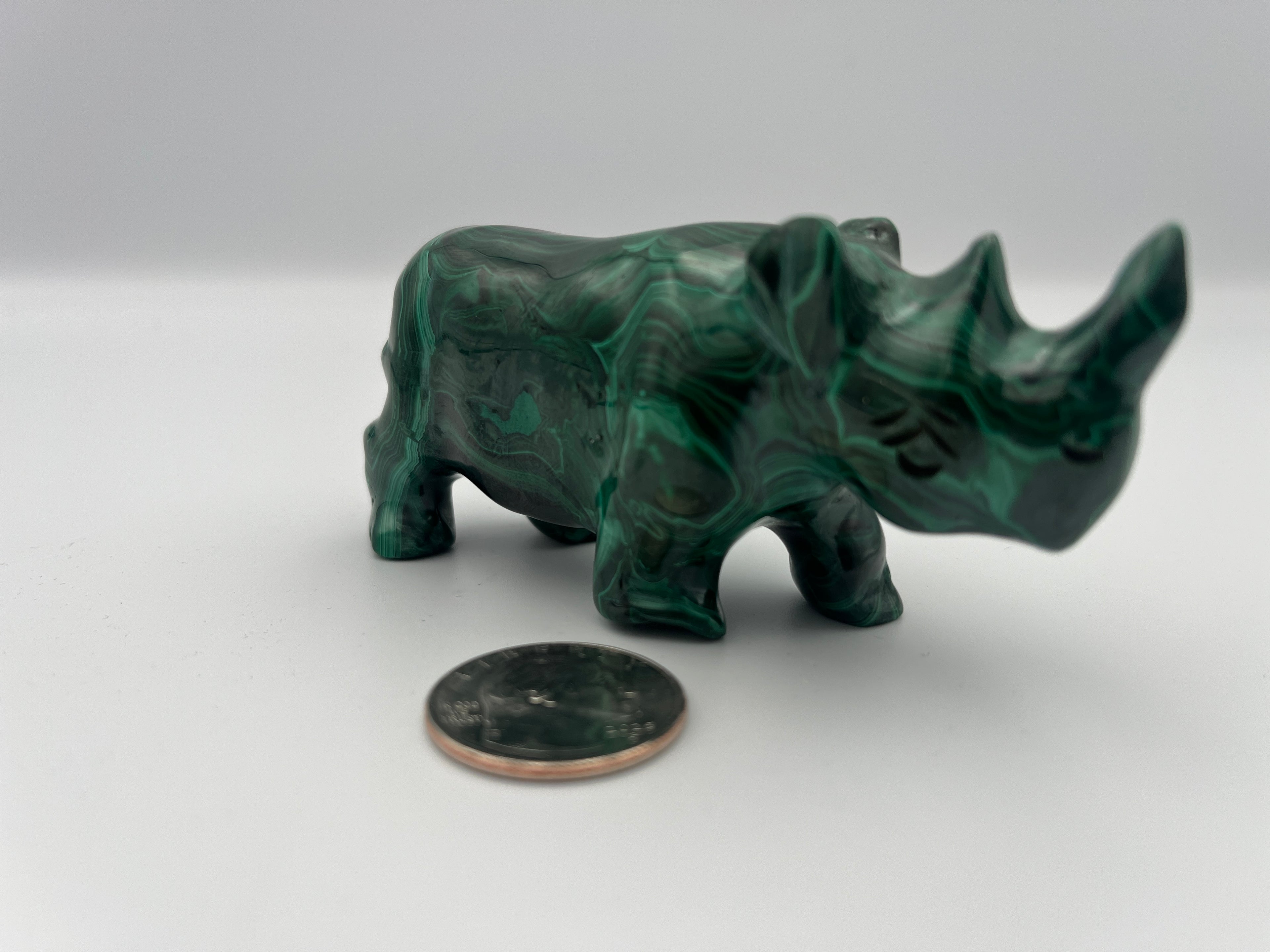 Malachite Crystal Rhinoceros Figurine | Ethically Sourced | One-of-a-Kind
