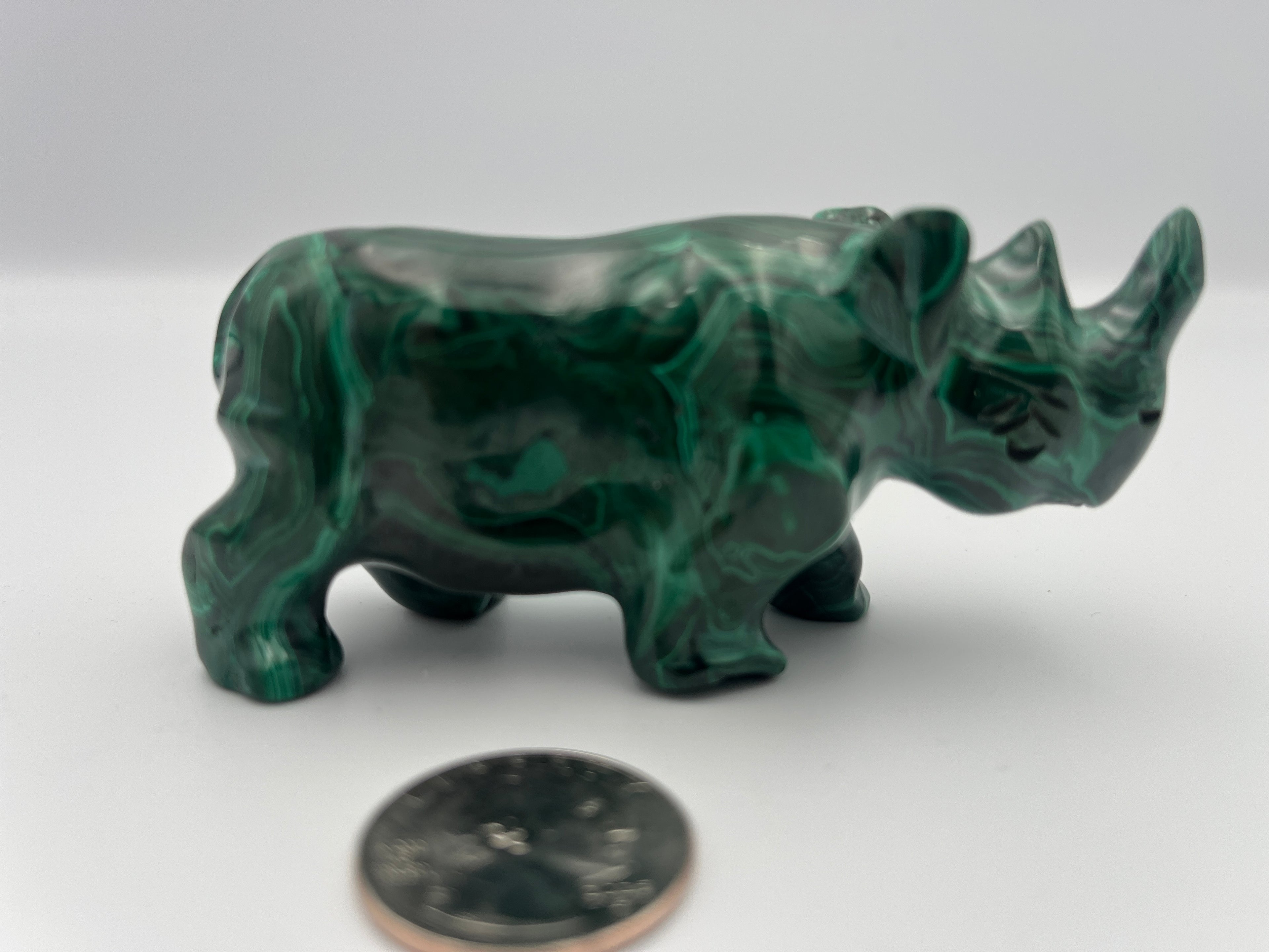 Malachite Crystal Rhinoceros Figurine | Ethically Sourced | One-of-a-Kind